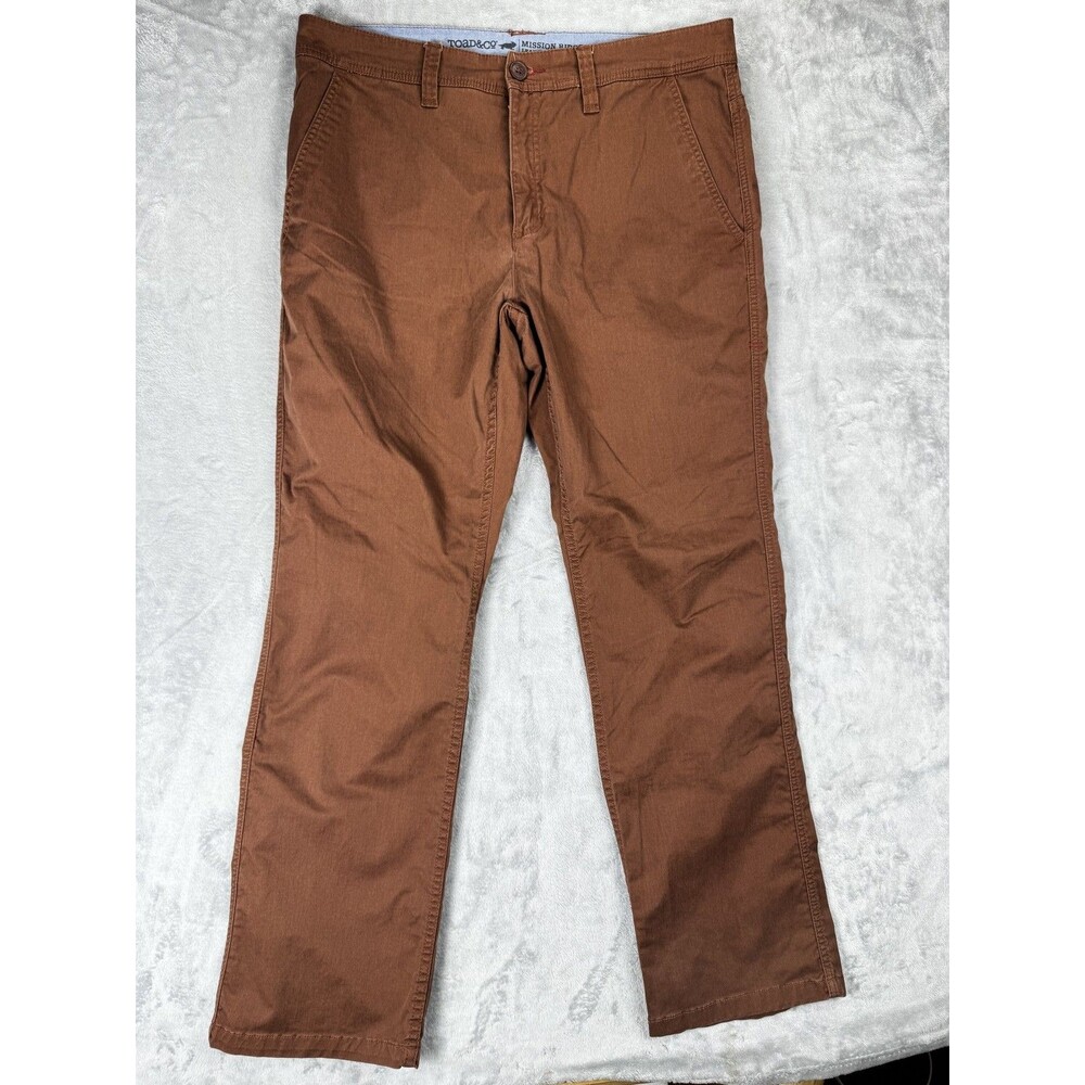 Toad&Co Mission Ridge Pant Mens Pants 36 Brown 77% Organic Cotton Solid Lean Fit